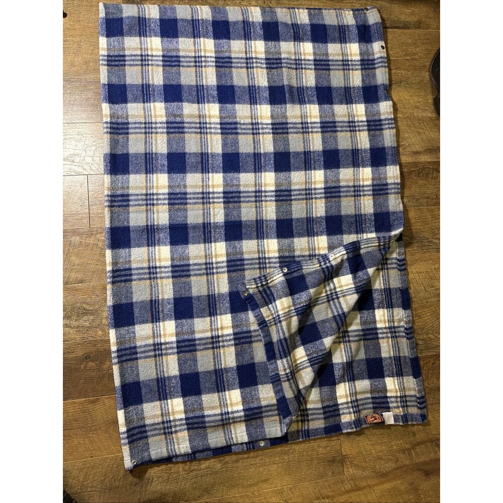 VTG Tennessee Woolen Mills Stadium Blanket Throw Plaid Acrylic Snap 54 x 74 Blue